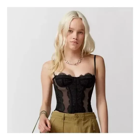 Urban Outfitters Out from Under Modern Love Corset Top Black size XL - Picture 2 of 11